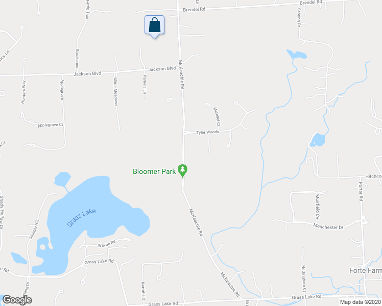 map of restaurants, bars, coffee shops, grocery stores, and more near 3600 McKeachie Road in White Lake charter Township