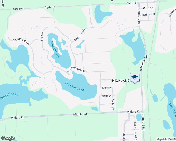 map of restaurants, bars, coffee shops, grocery stores, and more near 891 Woodruff Lake Drive in Highland Charter Township