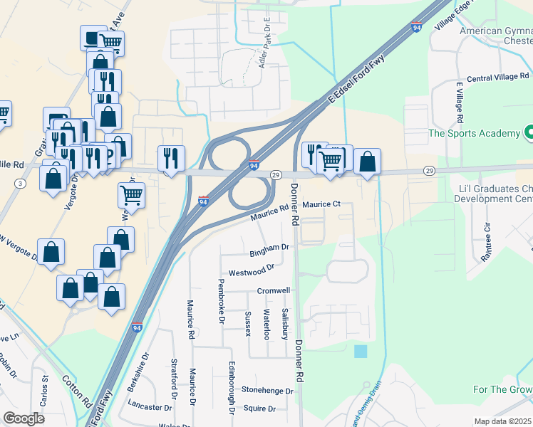 map of restaurants, bars, coffee shops, grocery stores, and more near 50561 Maurice Road in New Baltimore