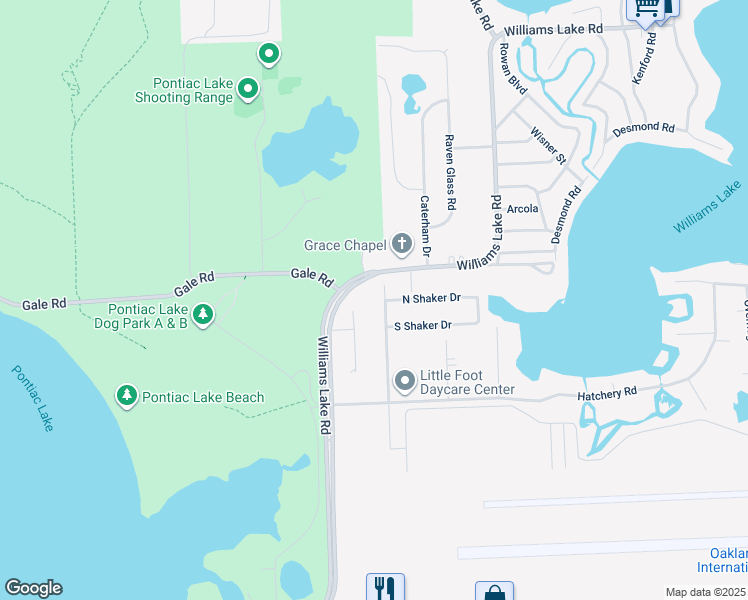 map of restaurants, bars, coffee shops, grocery stores, and more near 2386 Richardson Court in Waterford Township