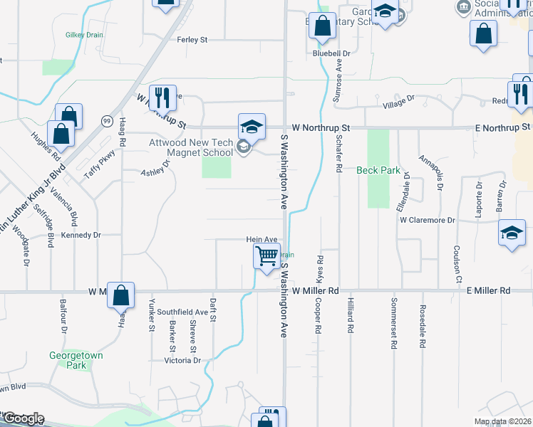 map of restaurants, bars, coffee shops, grocery stores, and more near 825 R G Curtiss Avenue in Lansing