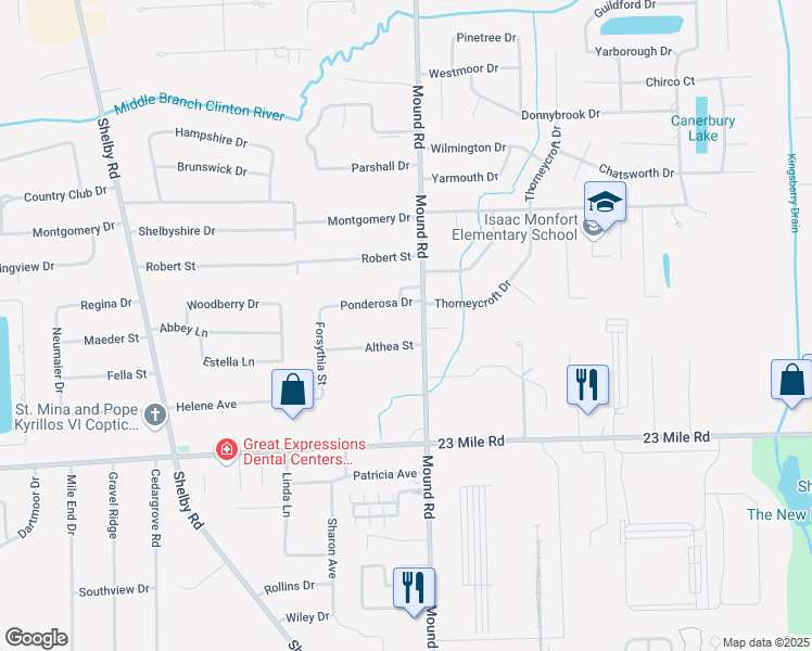 map of restaurants, bars, coffee shops, grocery stores, and more near 5621 Althea Street in Macomb County