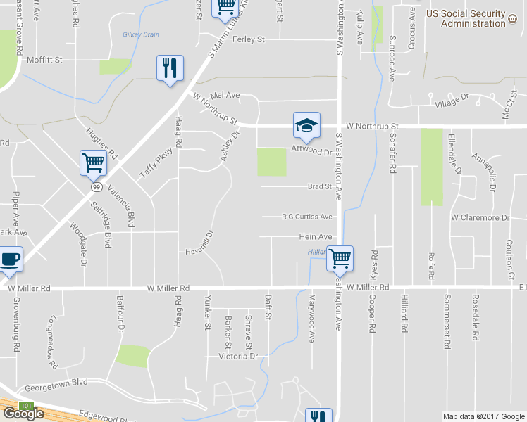 map of restaurants, bars, coffee shops, grocery stores, and more near 958 Hein Avenue in Lansing