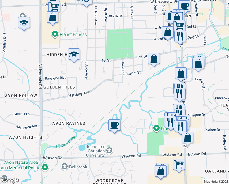 map of restaurants, bars, coffee shops, grocery stores, and more near 554 Flora Valley Court in Rochester Hills