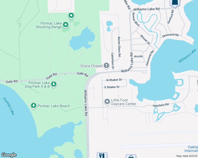 map of restaurants, bars, coffee shops, grocery stores, and more near 2456 North Williams Lake Road in Waterford Township