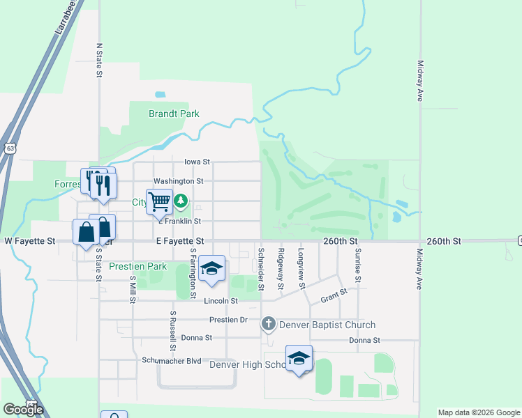 map of restaurants, bars, coffee shops, grocery stores, and more near South Schneider Street in Denver