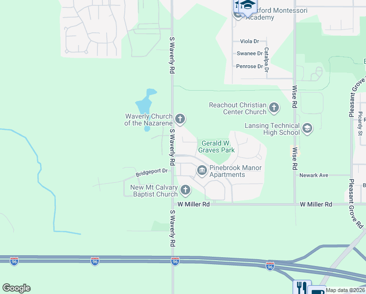 map of restaurants, bars, coffee shops, grocery stores, and more near 3708 Fox Pointe South in Lansing