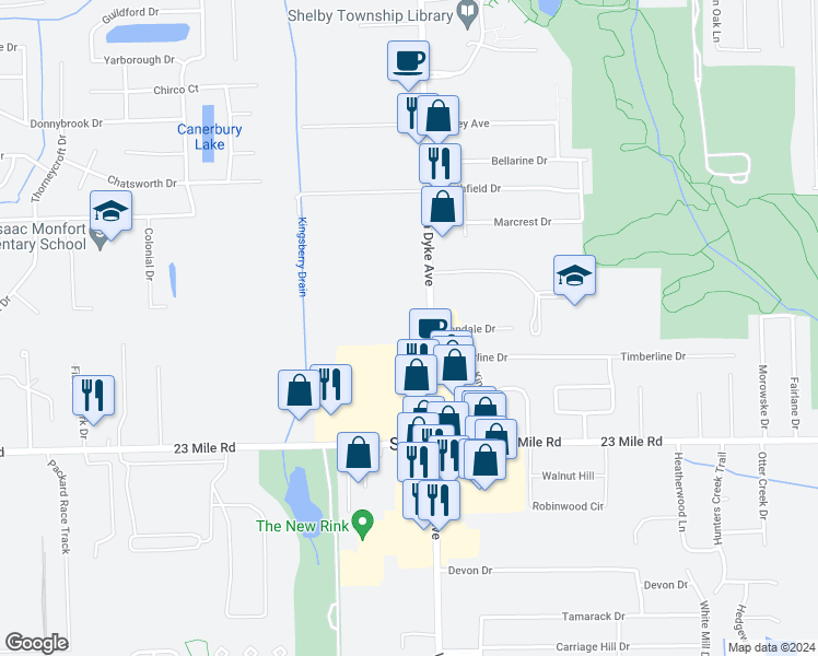 map of restaurants, bars, coffee shops, grocery stores, and more near 51543 Van Dyke Avenue in Shelby Charter Township