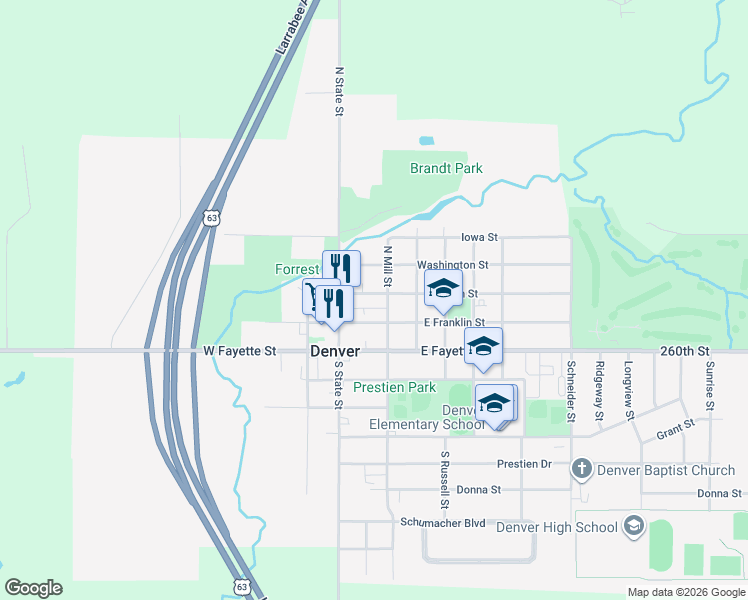 map of restaurants, bars, coffee shops, grocery stores, and more near 120 South Mill Street in Denver