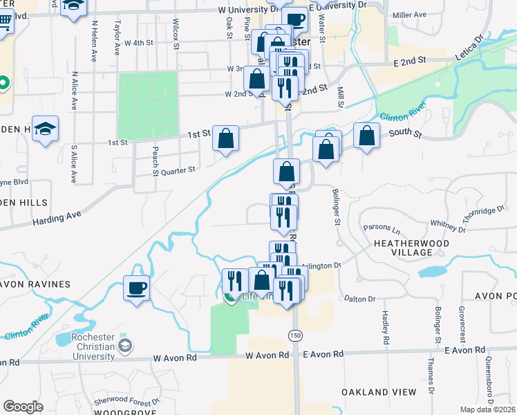 map of restaurants, bars, coffee shops, grocery stores, and more near 93 Childress Avenue in Rochester Hills