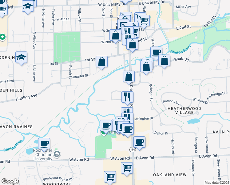 map of restaurants, bars, coffee shops, grocery stores, and more near 93 Childress Avenue in Rochester Hills