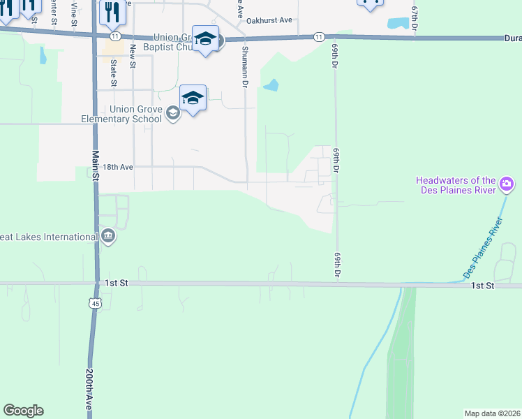 map of restaurants, bars, coffee shops, grocery stores, and more near 1982 Norfolk Court in Union Grove