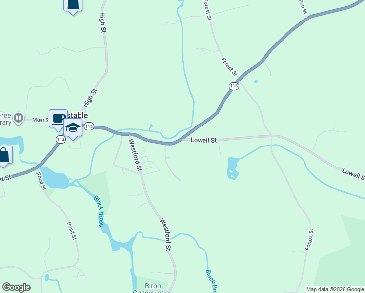 map of restaurants, bars, coffee shops, grocery stores, and more near 396 Main Street in Dunstable