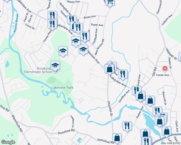 map of restaurants, bars, coffee shops, grocery stores, and more near 20 Frederick Street in Dracut