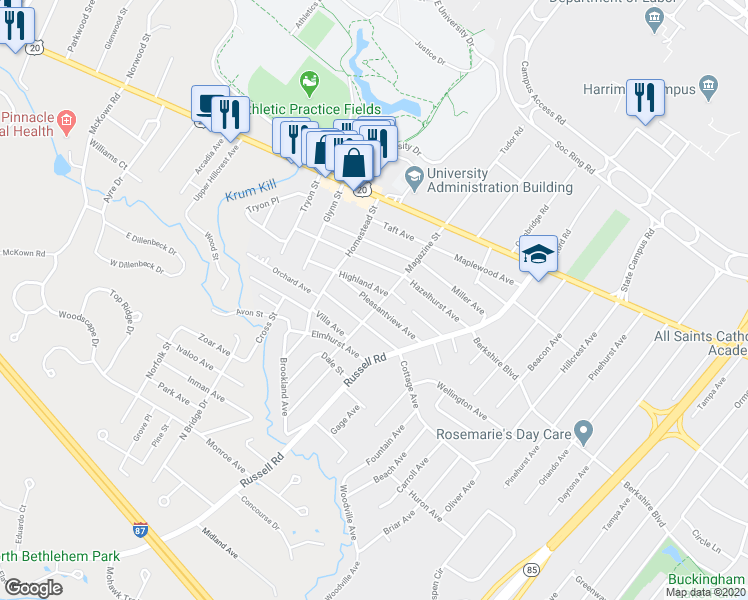 map of restaurants, bars, coffee shops, grocery stores, and more near 67 Pleasantview Avenue in Albany