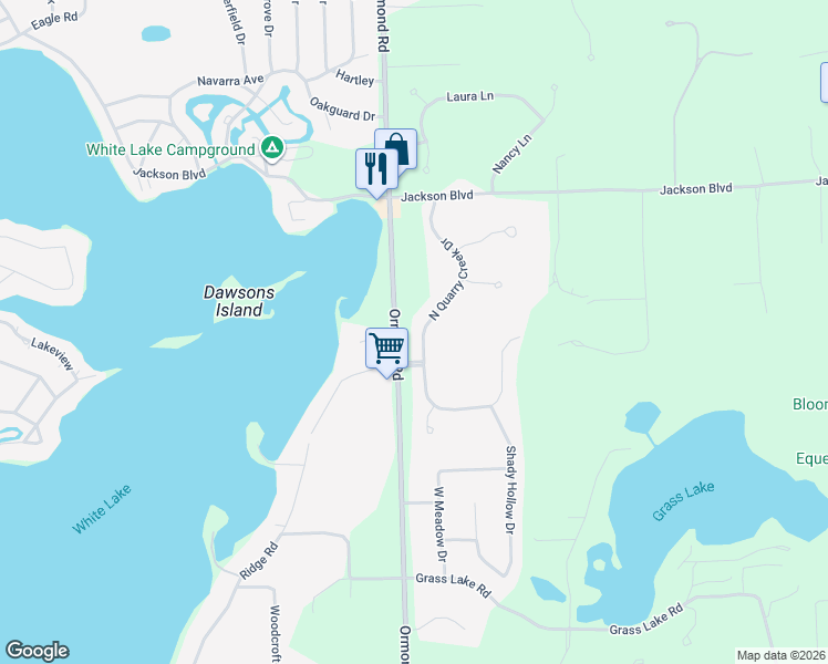 map of restaurants, bars, coffee shops, grocery stores, and more near 3439 North Quarry Creek Court in Oakland County