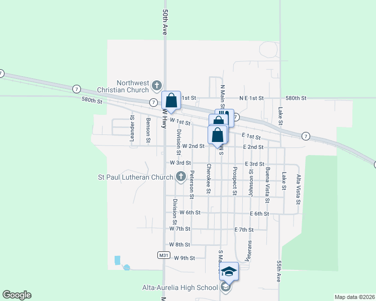 map of restaurants, bars, coffee shops, grocery stores, and more near 302 West 2nd Street in Alta