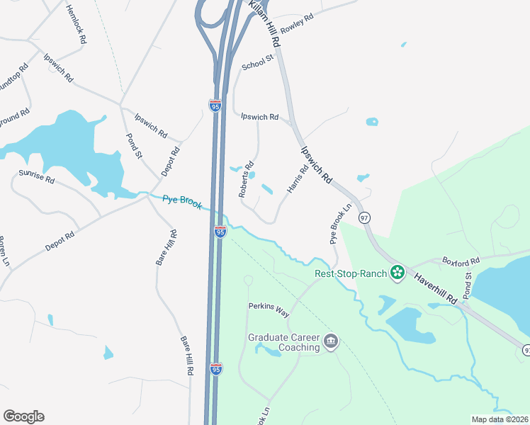 map of restaurants, bars, coffee shops, grocery stores, and more near 34 Roberts Road in Boxford