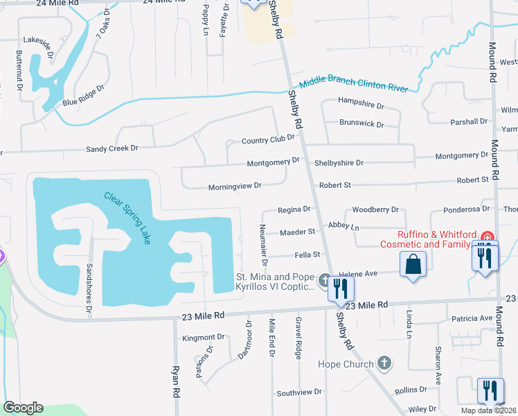 map of restaurants, bars, coffee shops, grocery stores, and more near 4483 Regina Drive in Macomb County