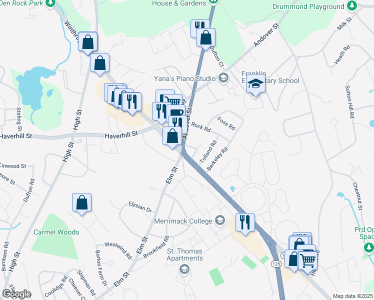 map of restaurants, bars, coffee shops, grocery stores, and more near 246 Turnpike Street in North Andover