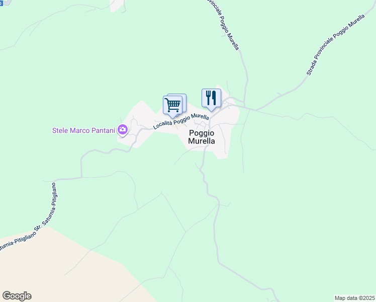 map of restaurants, bars, coffee shops, grocery stores, and more near 84 Strada dei Sassi Bianchi in Manciano