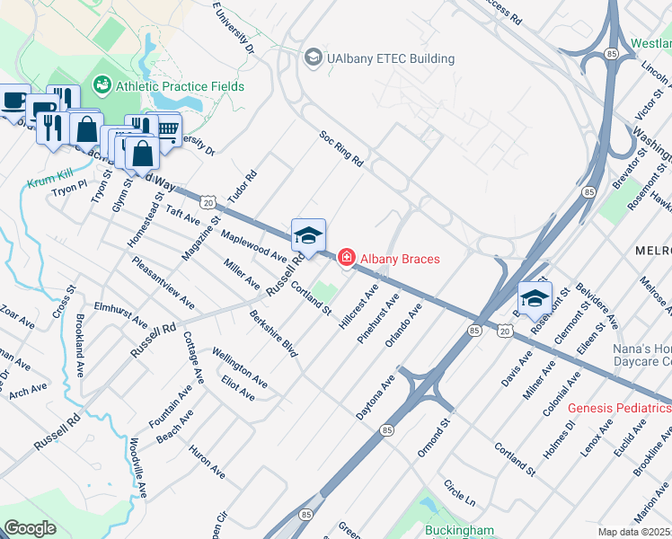map of restaurants, bars, coffee shops, grocery stores, and more near 1016 Western Ave in Albany