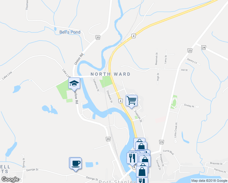 map of restaurants, bars, coffee shops, grocery stores, and more near 326 Colborne Street in Port Stanley
