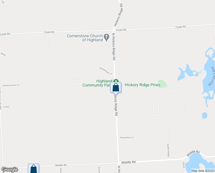 map of restaurants, bars, coffee shops, grocery stores, and more near 4305 North Hickory Ridge Road in Highland Charter Township