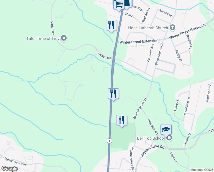 map of restaurants, bars, coffee shops, grocery stores, and more near 340 North Greenbush Road in Troy