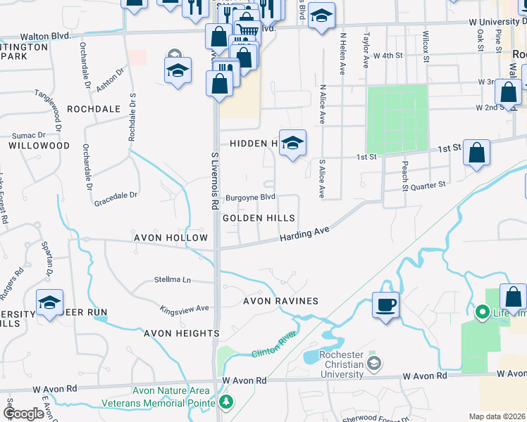 map of restaurants, bars, coffee shops, grocery stores, and more near 540 Mary Ellen Road in Rochester Hills