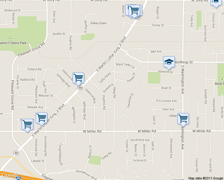map of restaurants, bars, coffee shops, grocery stores, and more near 5824 Haag Road in Lansing