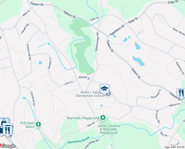 map of restaurants, bars, coffee shops, grocery stores, and more near 386 Marbleridge Road in North Andover