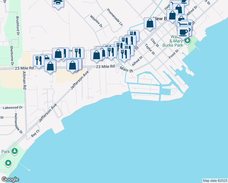 map of restaurants, bars, coffee shops, grocery stores, and more near 35550 Hamer Street in New Baltimore