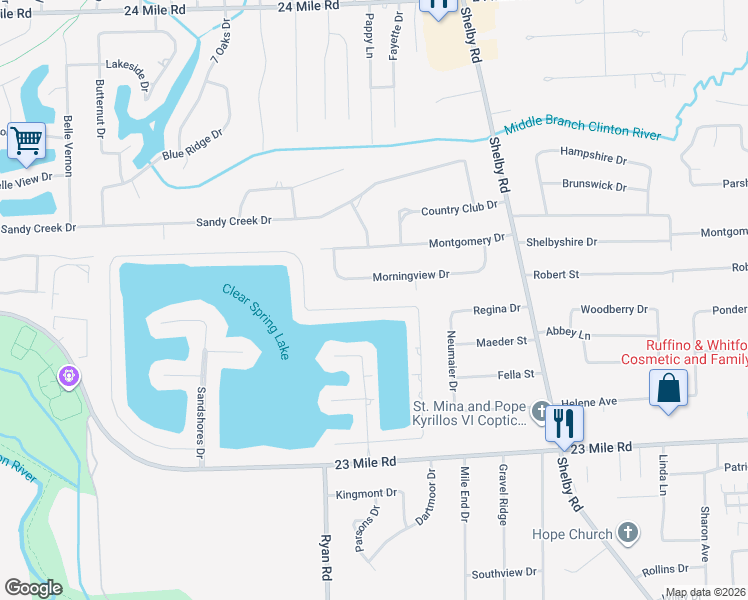 map of restaurants, bars, coffee shops, grocery stores, and more near 4217 Forster Lane in Macomb County