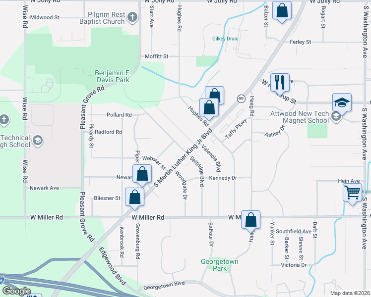 map of restaurants, bars, coffee shops, grocery stores, and more near 5906 South Martin Luther King Junior Boulevard in Lansing