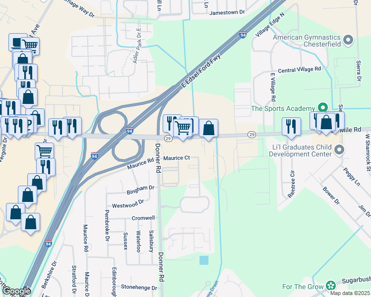 map of restaurants, bars, coffee shops, grocery stores, and more near 29398 Maurice Court in New Baltimore