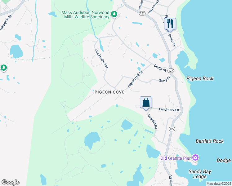 map of restaurants, bars, coffee shops, grocery stores, and more near 33 Pigeon Hill Street in Rockport