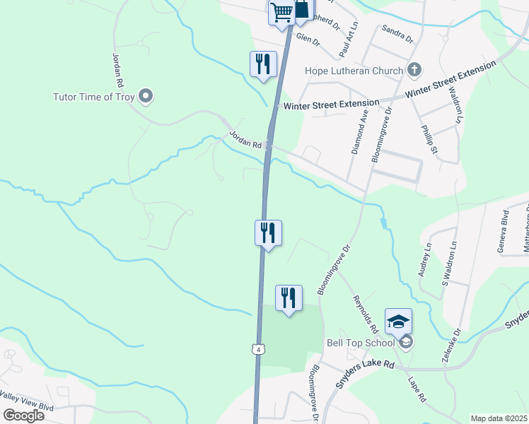 map of restaurants, bars, coffee shops, grocery stores, and more near 340 North Greenbush Road in Troy