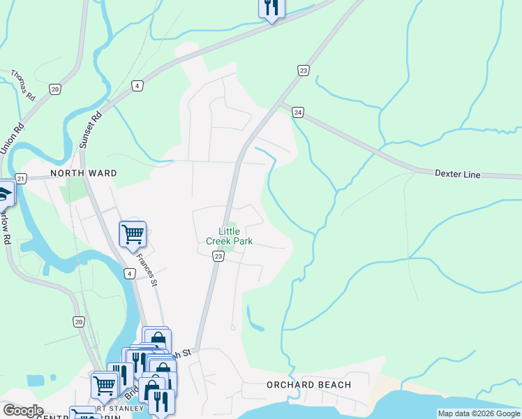 map of restaurants, bars, coffee shops, grocery stores, and more near 148 Old Field Lane in Central Elgin
