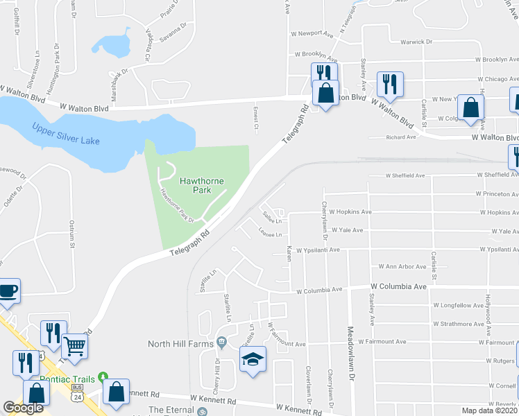 map of restaurants, bars, coffee shops, grocery stores, and more near 59 Sallee Lane in Pontiac