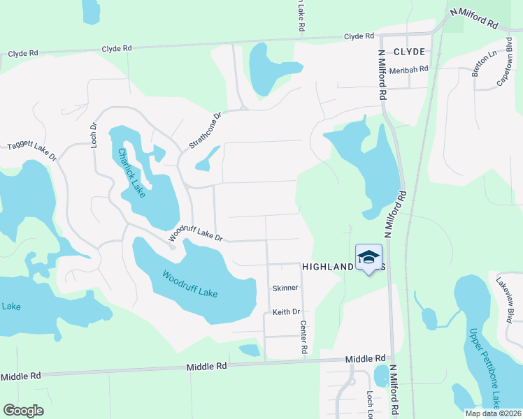 map of restaurants, bars, coffee shops, grocery stores, and more near 586 Snyder Road in Highland Charter Township