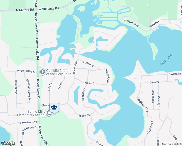 map of restaurants, bars, coffee shops, grocery stores, and more near 1560 Kingsway Drive in Highland Charter Township
