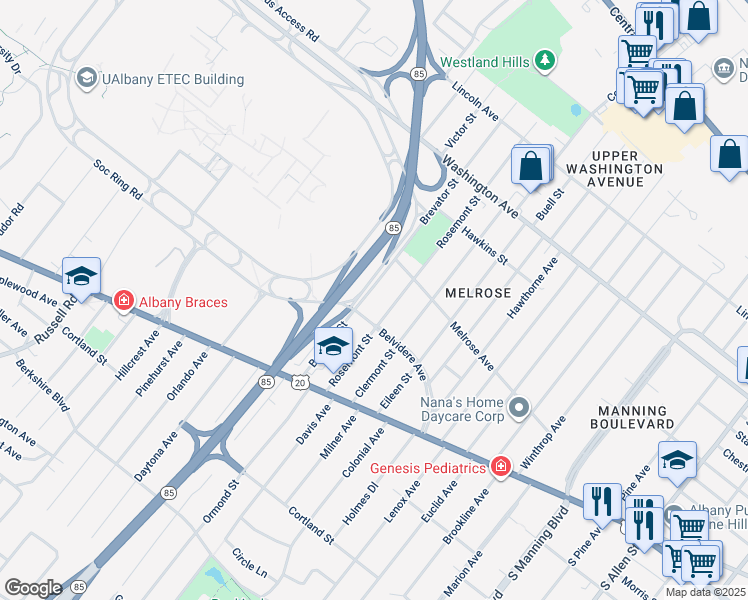 map of restaurants, bars, coffee shops, grocery stores, and more near 53 Rosemont Street in Albany
