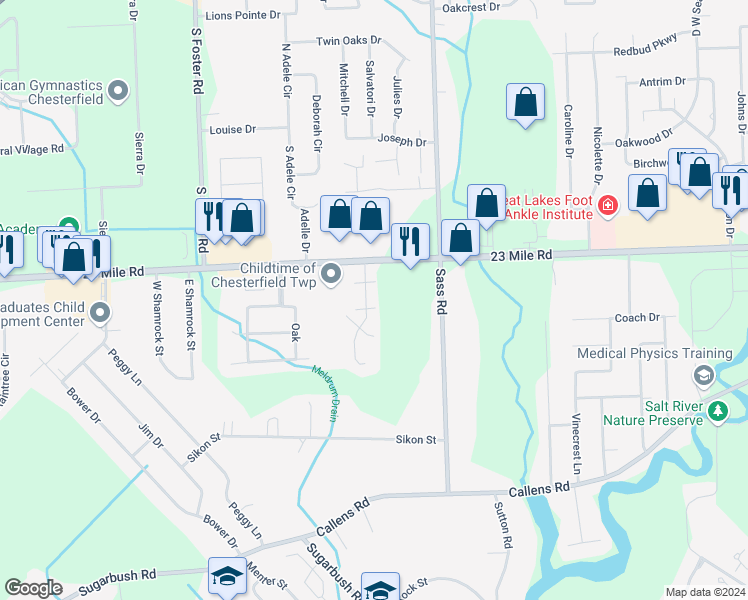 map of restaurants, bars, coffee shops, grocery stores, and more near 50914 Nature Drive in New Baltimore