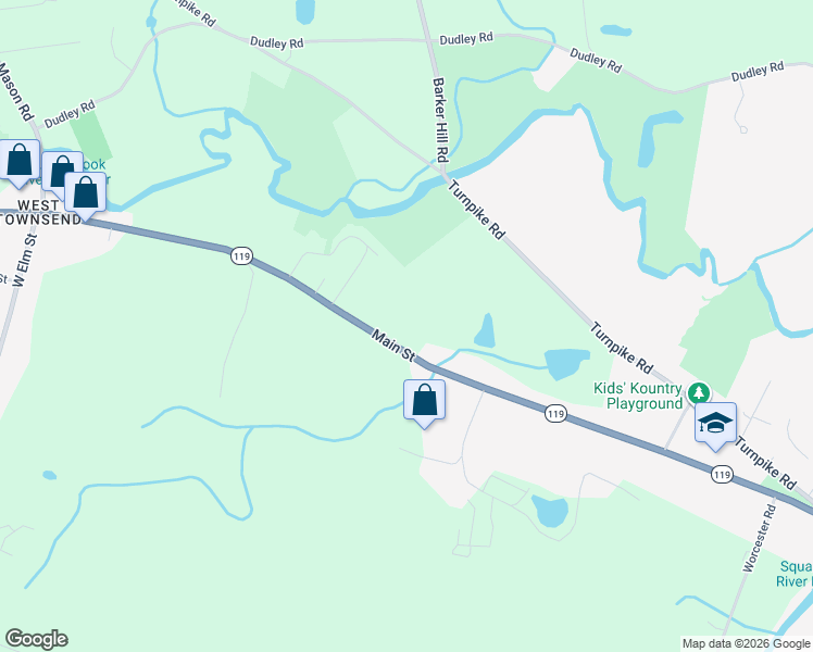 map of restaurants, bars, coffee shops, grocery stores, and more near 359 Main Street in Townsend