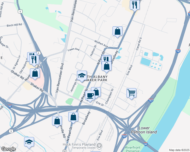 map of restaurants, bars, coffee shops, grocery stores, and more near in Albany