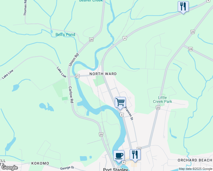 map of restaurants, bars, coffee shops, grocery stores, and more near 326 Colborne Street in Port Stanley