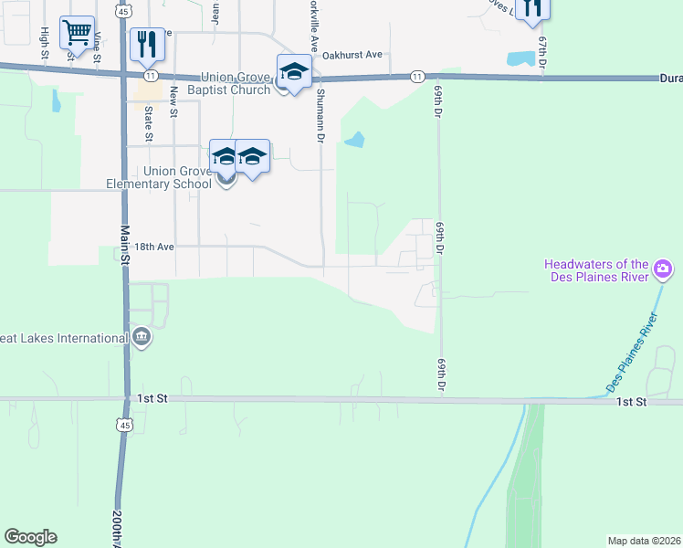 map of restaurants, bars, coffee shops, grocery stores, and more near 1982 Norfolk Court in Union Grove
