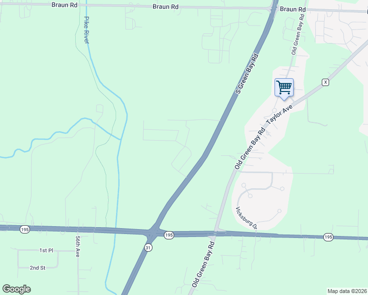 map of restaurants, bars, coffee shops, grocery stores, and more near 5366-5392 South Green Bay Road in Mount Pleasant