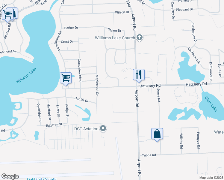 map of restaurants, bars, coffee shops, grocery stores, and more near 6137 Hatchery Road in Oakland County